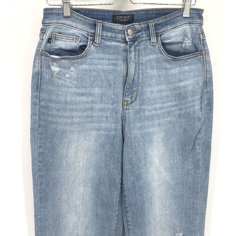 Judy Blue Women Jeans 11/30 Light Wash Distressed Straight Leg High Rise - Picture 3 of 8